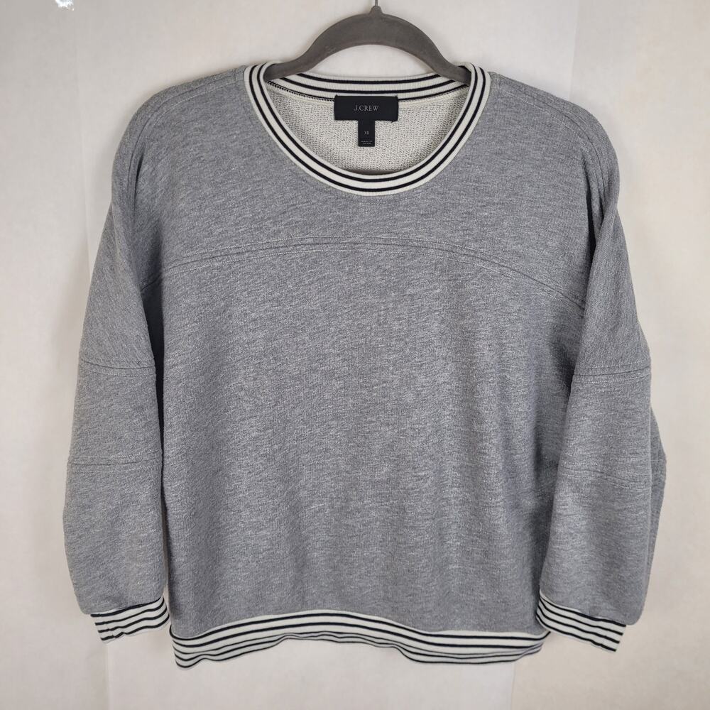 J. Crew Stripe Trim Grey Sweatshirt XS Sporty Classic Minimal Casual Tennis